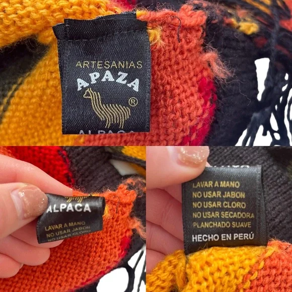 ARTESANIAS APAZA ALPACA Women’s S/M Peru Multicolor Sunset Stripe Hooded Sweater - Picture 6 of 15